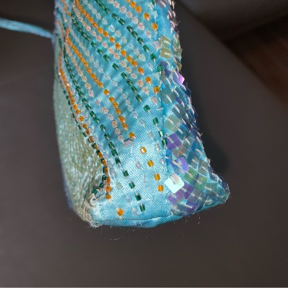 Y2k Luisa Spagnoli Blue Sequin Beaded Shoulder Hand Bag Purse - Picture 13 of 13